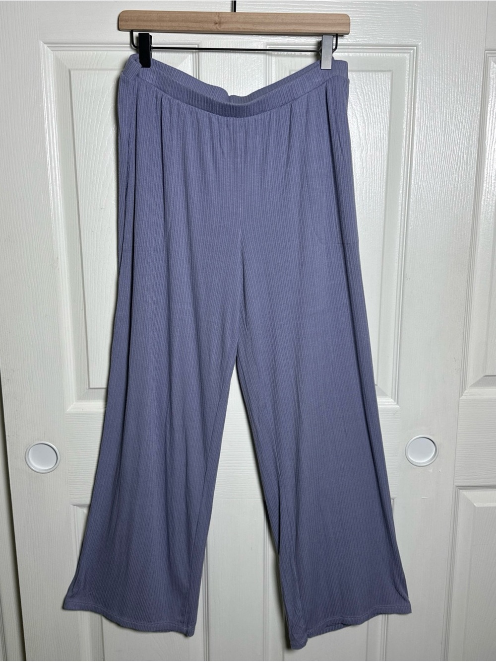 Soma Cool Nights Ribbed Wide Leg Elastic Waist Large Pants Pocket Lounge Purple